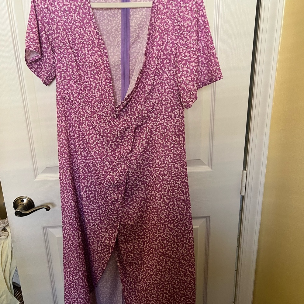 MISSLOOK Purple Floral Wrap Dress